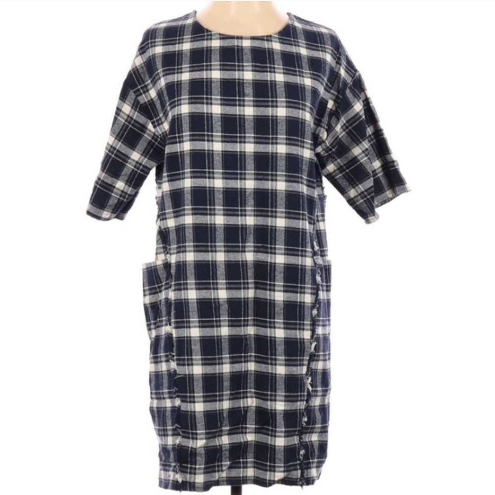 Sundry Blue Planel Plaid Short Sleeve‎ Dress XS